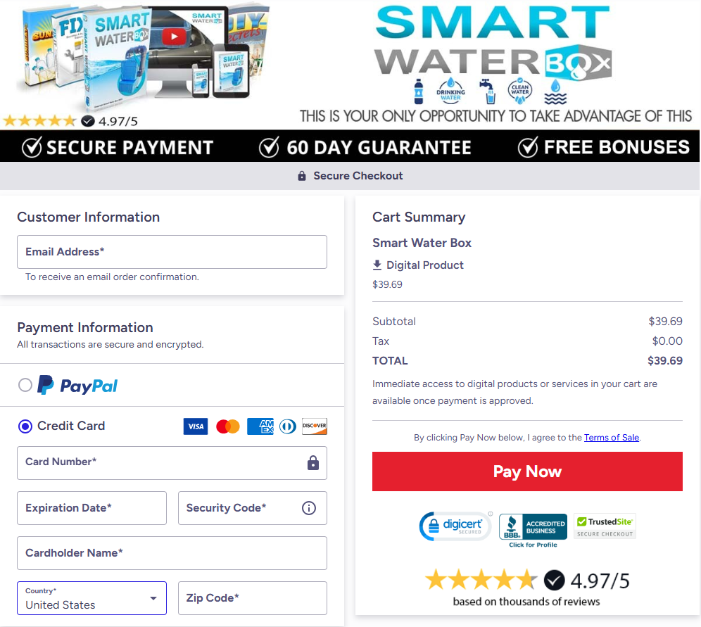 Smart Water Box official website secure checkout page