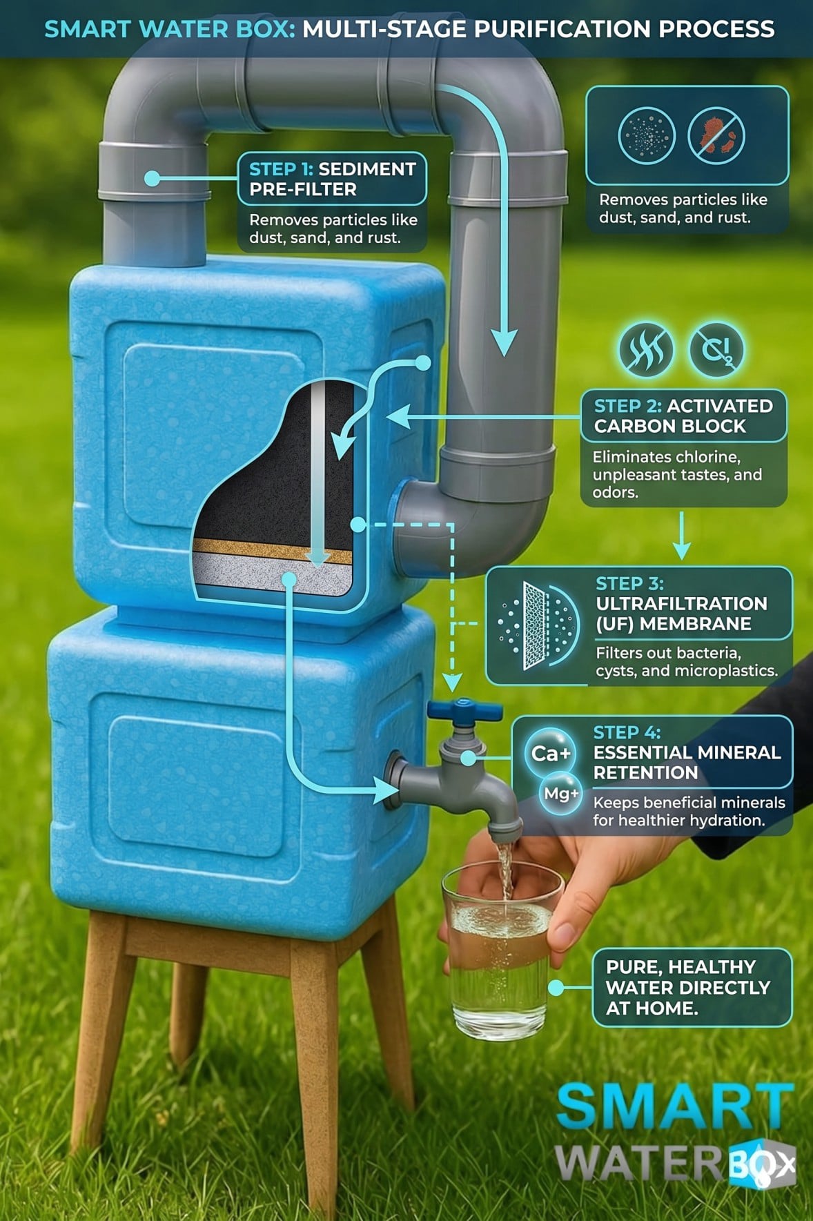 Smart Water Box water filtration process for clean drinking water